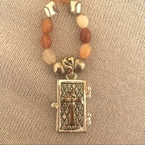 Beaded necklace with cross prayer locket. Handmade